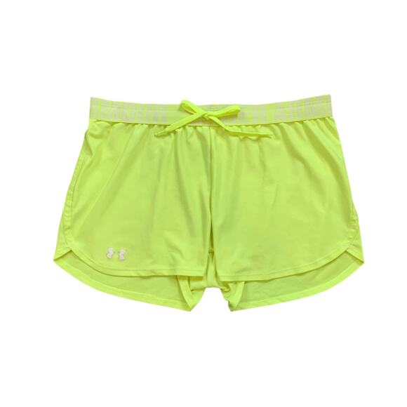 Under Armour Shorts Women L Large Highlighter Semi Fitted HeatGear Running Tulip - Picture 1 of 10